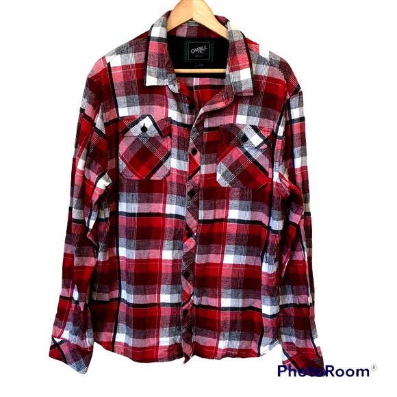 O’Neill Flannel Shirt Mens Western Cowboy Red Plaid Work Rodeo Y2K Thrashed - Picture 1 of 14